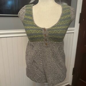 Free People Fair Isle Baby Doll Wool Blend Sweater Vest Green Gray Academia